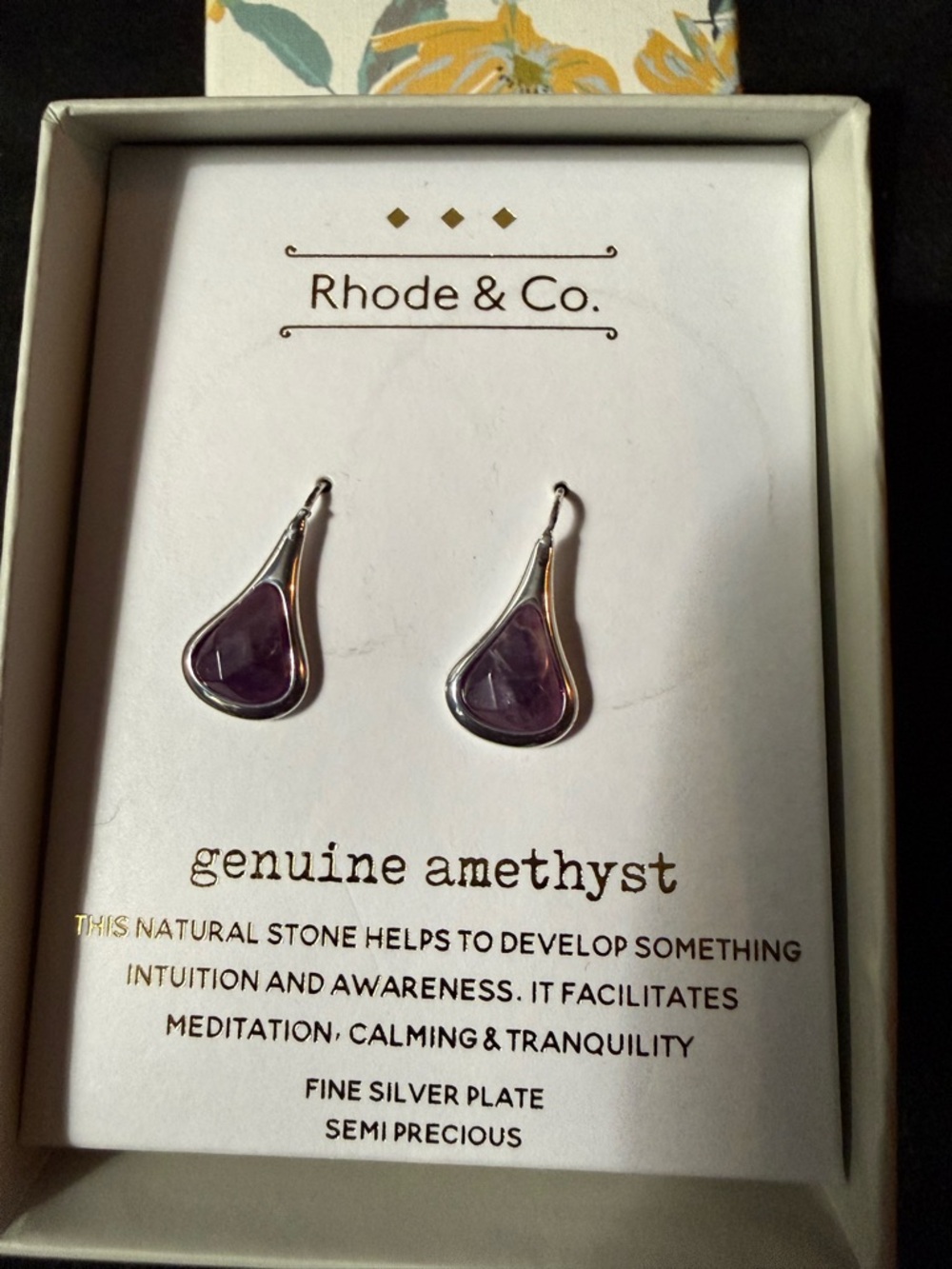 RHODE Amethyst Teardrop Silver Framed Dangle Earrings